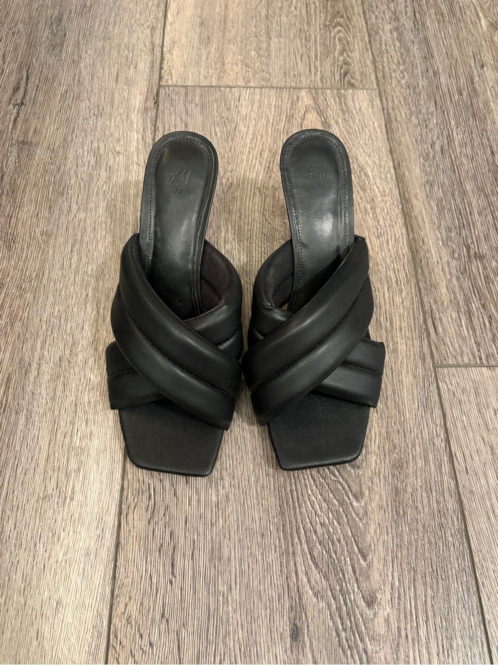 H&M Black Padded Crossover Slide Mules